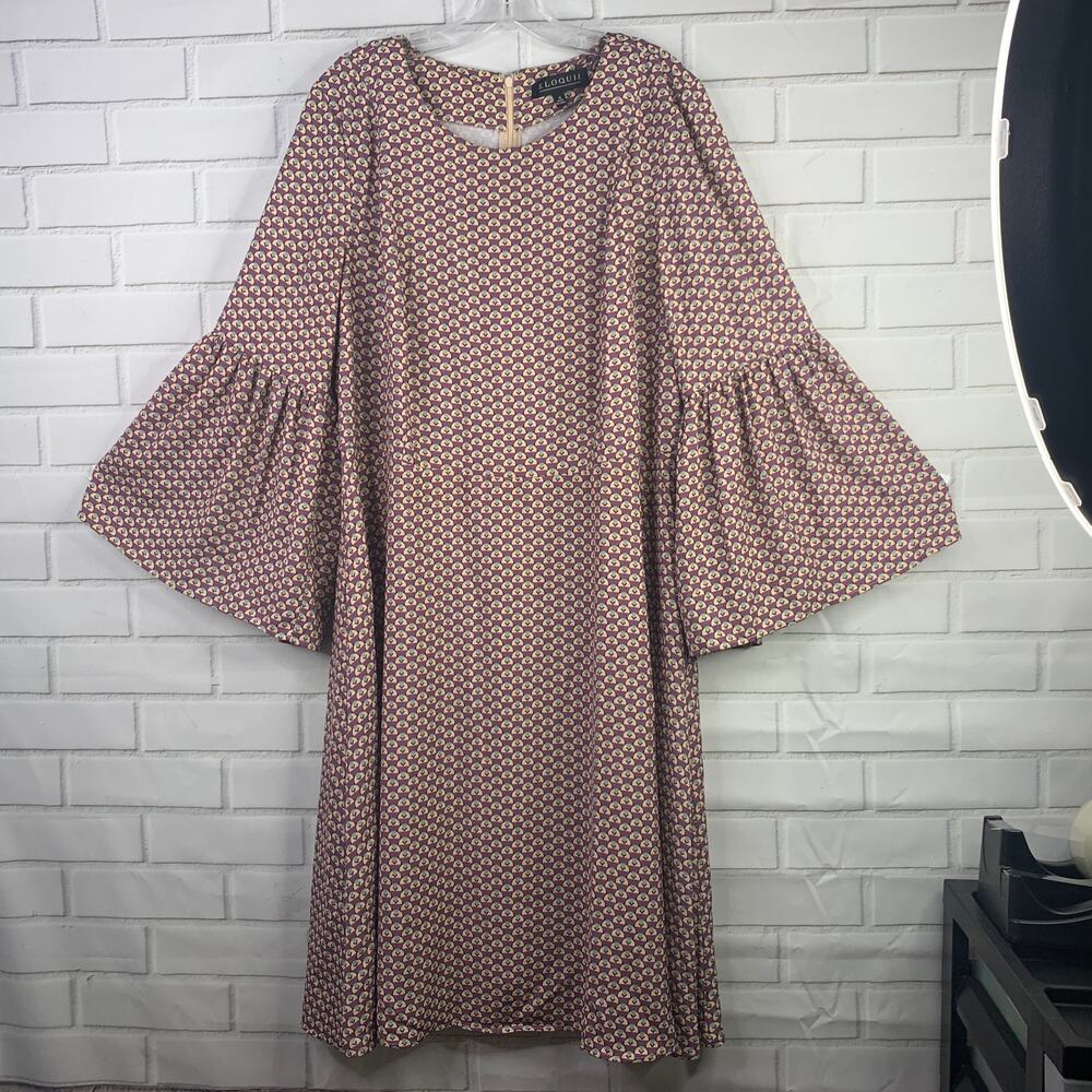 Eloquii shift dress bell sleeves geometric print purple size 18 women